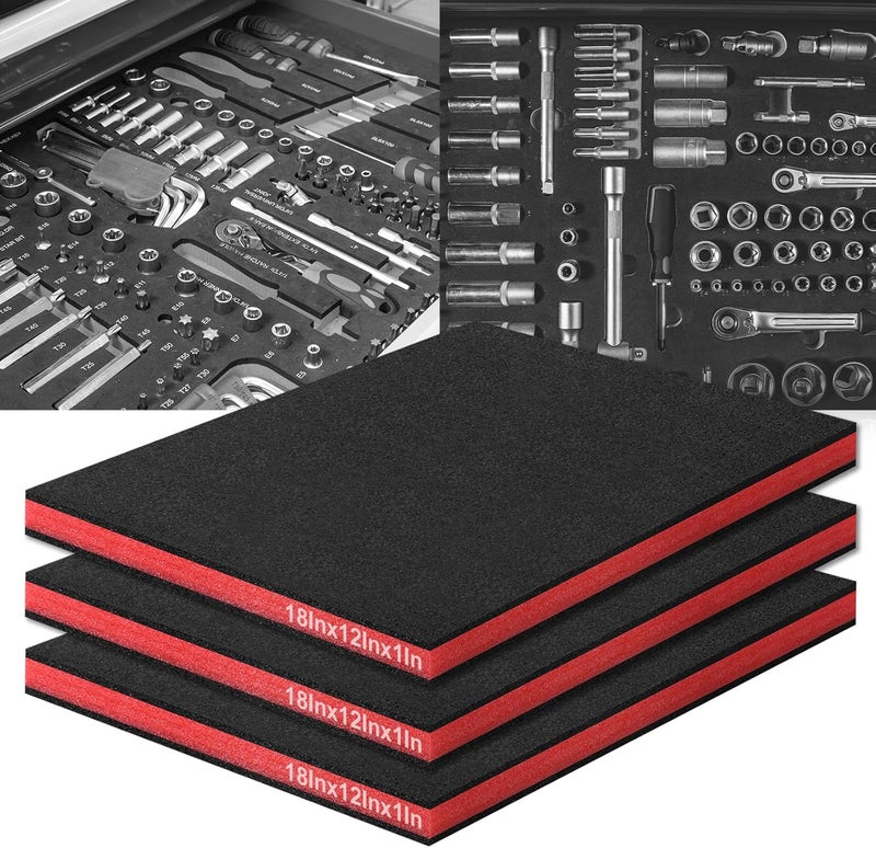 DGSL Tool Box Foam 3 Pack, 18x12x1 In Foam Inserts for Cases, Cuttable Polyethylene Storage Sheets, Tool Box Organizer, Kaizen Organizer Sheets - Image 1